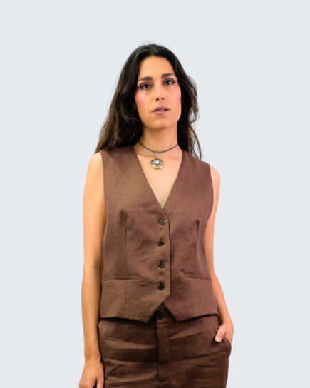 Chaleco lino arena G2426