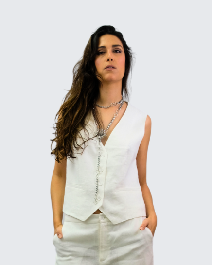 Chaleco lino arena G2426