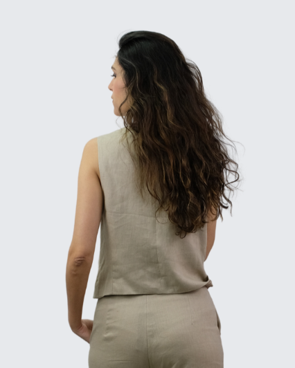 Chaleco lino arena G2426