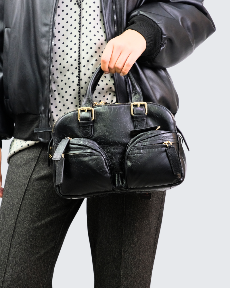 Bolso piel bolsillos satinado 803565