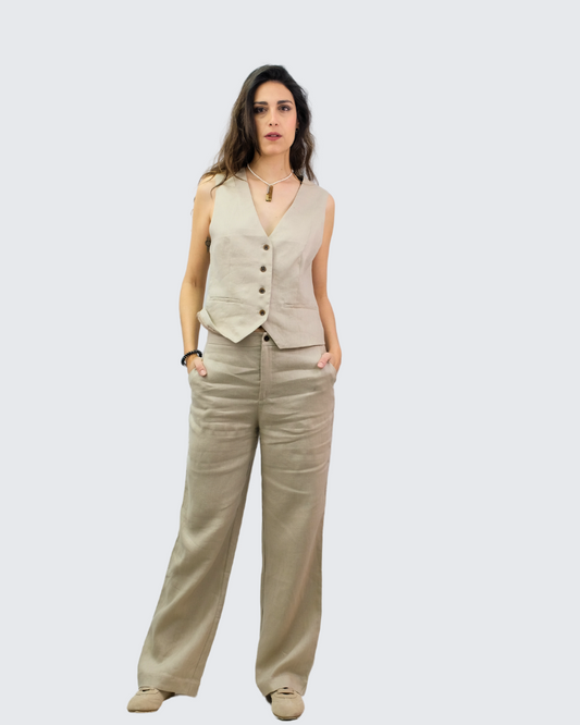 Pantalón lino arena P2419