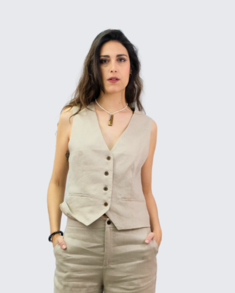 Chaleco lino arena G2426