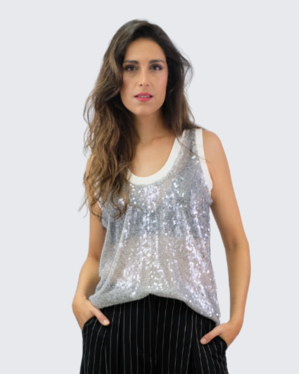 Camiseta lentejuelas sin manga RP8DN30