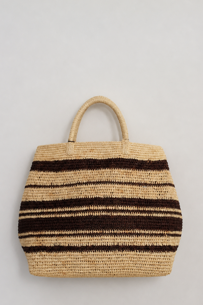 Bolso rafia grande natural rayado 606