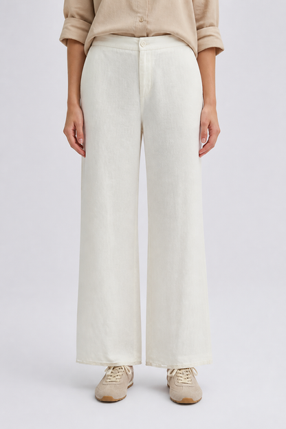 Pantalón remate bordado lino Y063