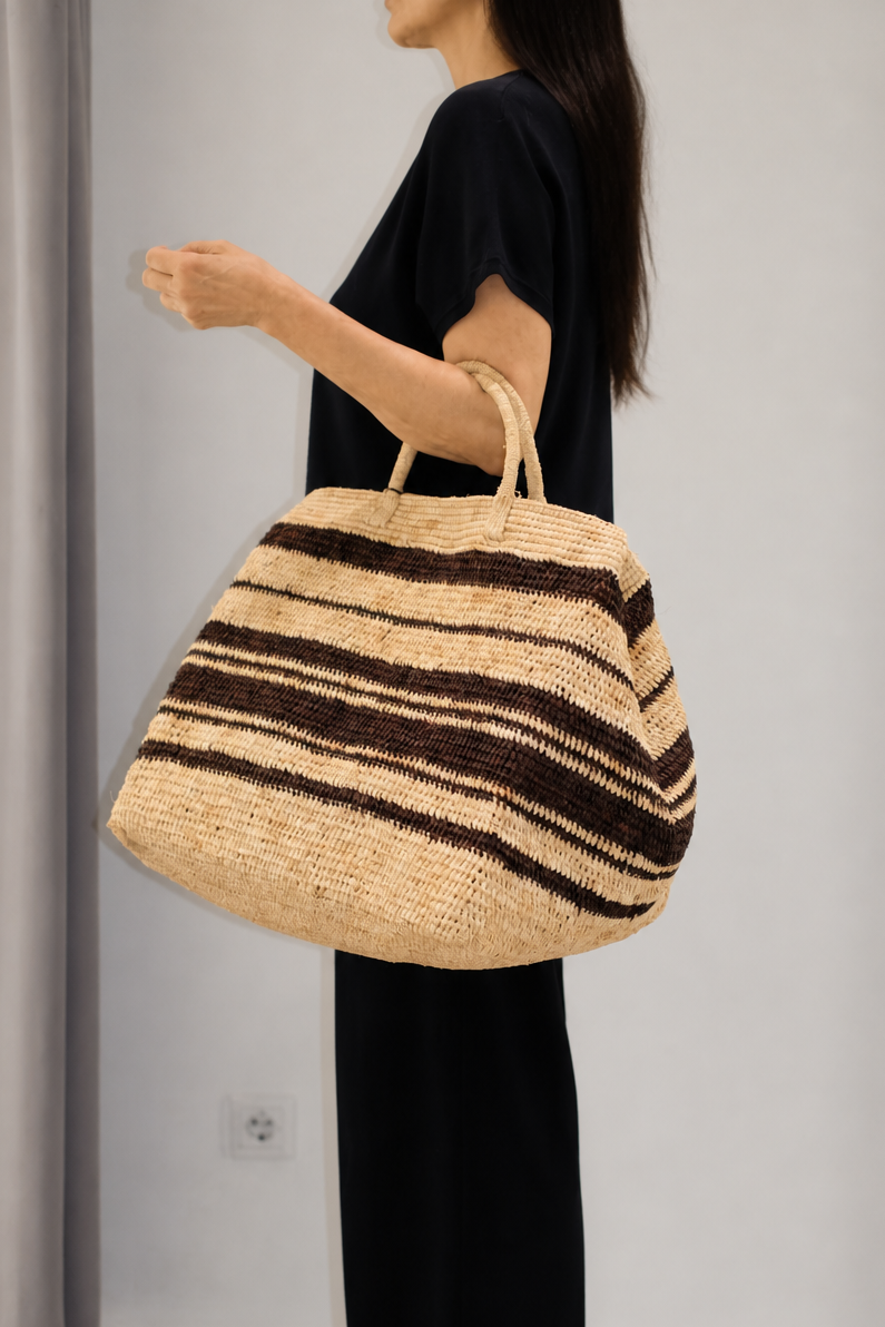 Bolso rafia grande natural rayado 606