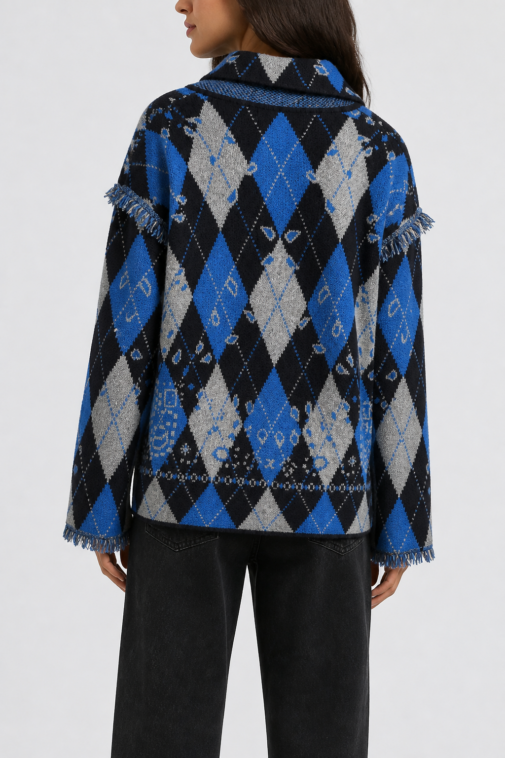 Chaqueta rombos flecos lana 509
