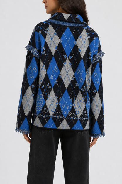 Chaqueta rombos flecos lana 509