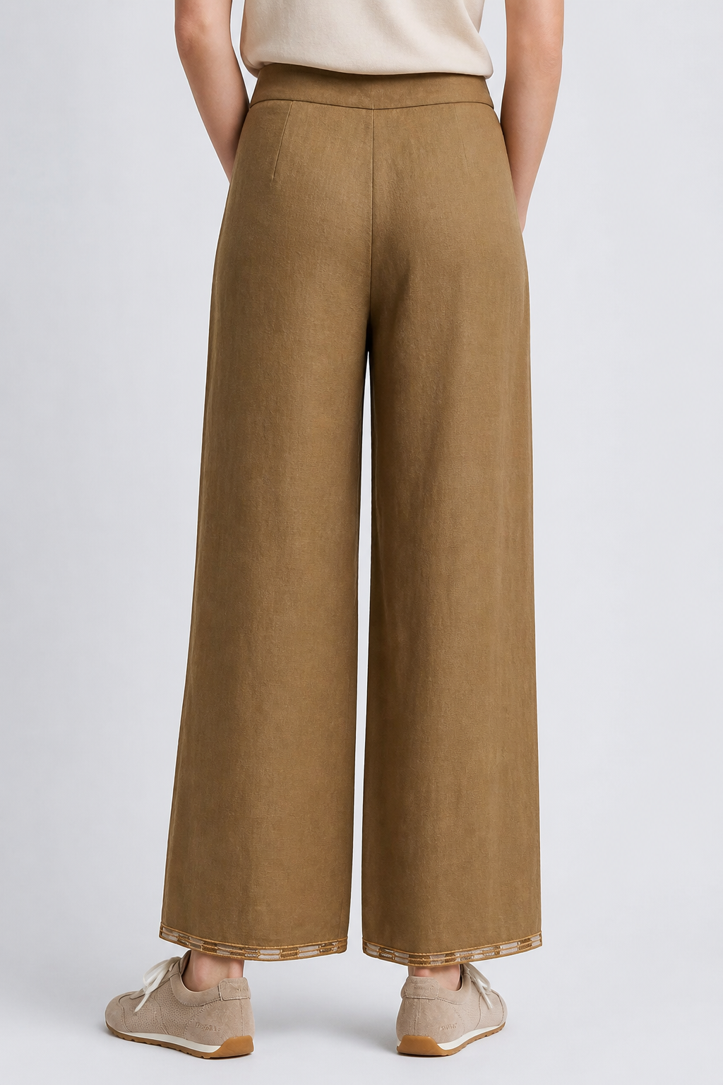 Pantalón remate bordado lino Y063