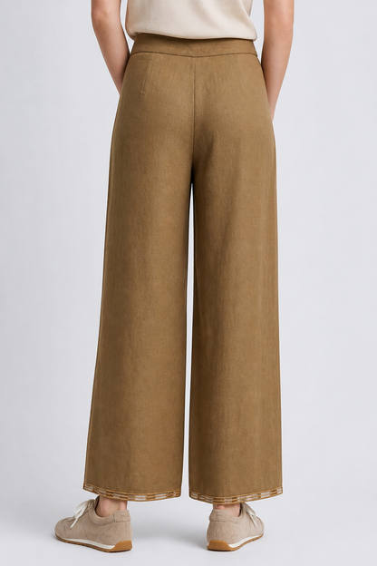 Pantalón remate bordado lino Y063