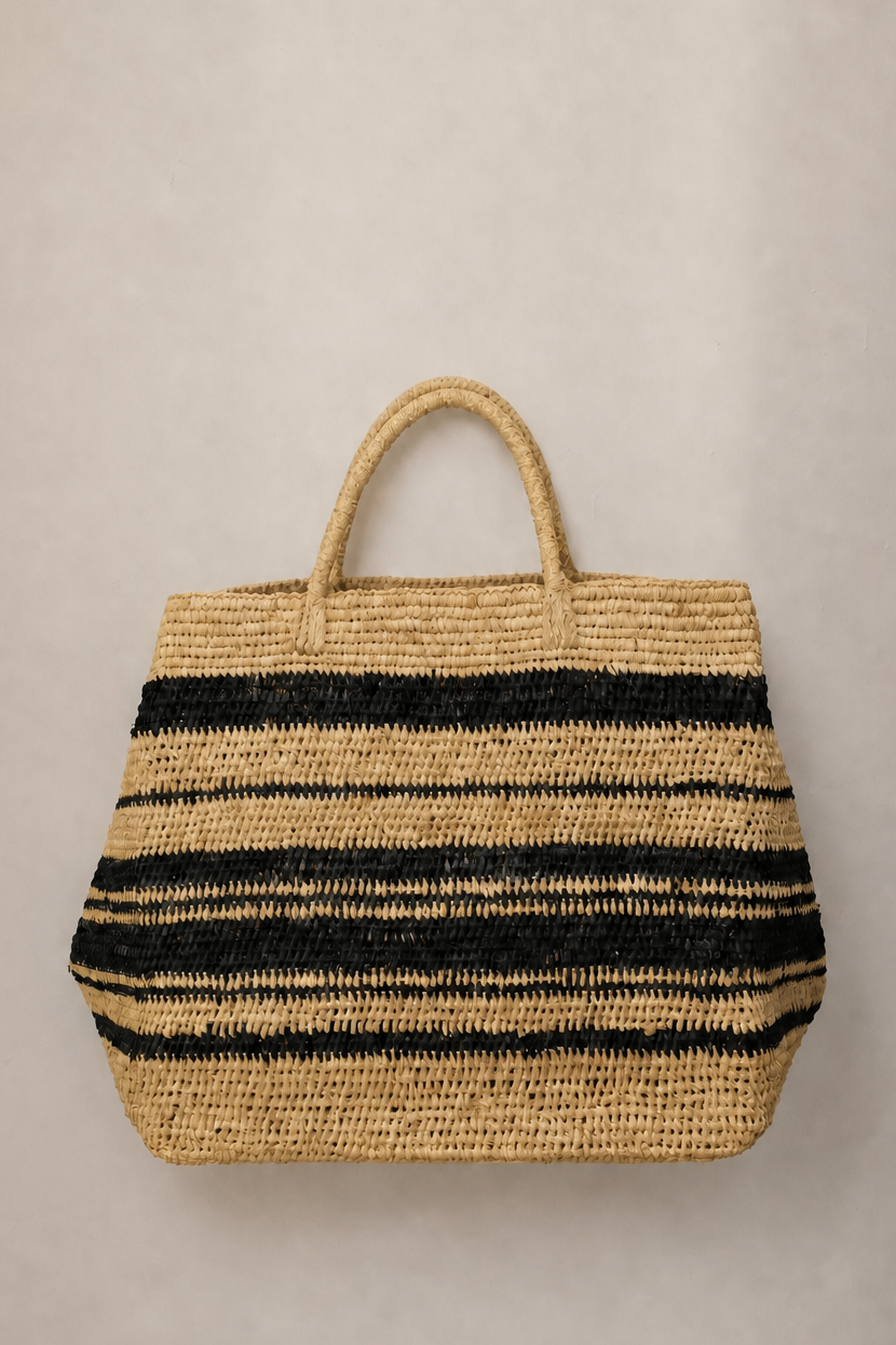 Bolso rafia grande natural rayado 606