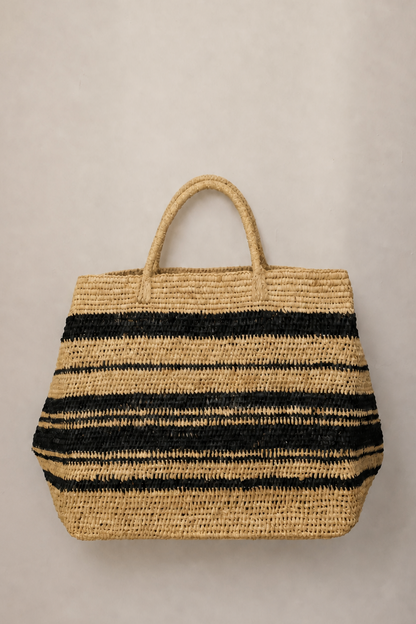 Bolso rafia grande natural rayado 606