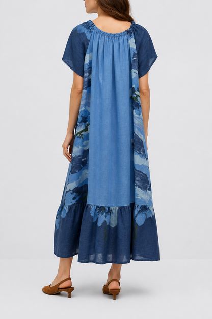 Vestido lino estampado palabra honor 695